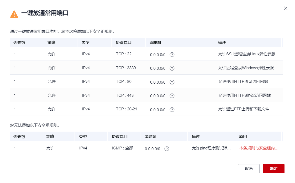 入方向一键放通常用端口确定